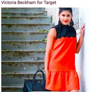 Victoria Beckham for Target (XS) Orange & Black Scalloped Trim Cocktail Dress